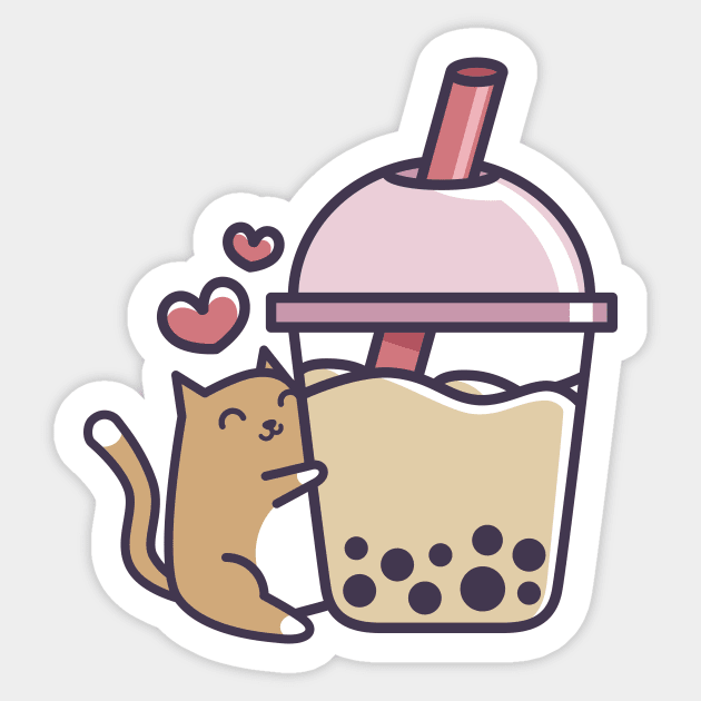 Bubble Tea - Cute Kawaii Cat Hugging Boba Sticker by BobaTeaMe